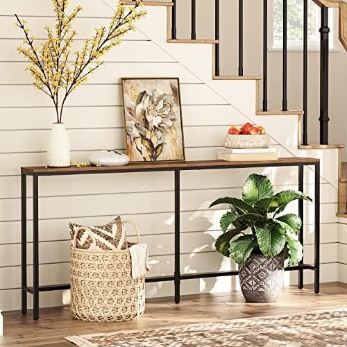 Console Table, 180 CM Narrow Long Sofa Table, Entryway Table, Industrial Sofa Table, Side Table, for Hallway, Living Room, Sturdy and Stable, Easy to Assemble, Rustic Brown