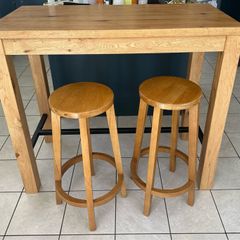 Sturdy Oak Bar/Island Table with metal frame