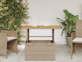 Poly Rattan Garden Table with Adjustable Acacia Wood Table Top