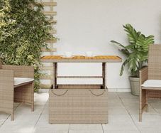 Poly Rattan Garden Table with Adjustable Acacia Wood Table Top