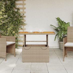 Poly Rattan Garden Table with Adjustable Acacia Wood Table Top