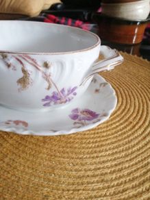 Vintage/ antique Gravy Boat Attached Underplate  France