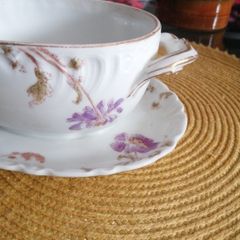Vintage/ antique Gravy Boat Attached Underplate  France