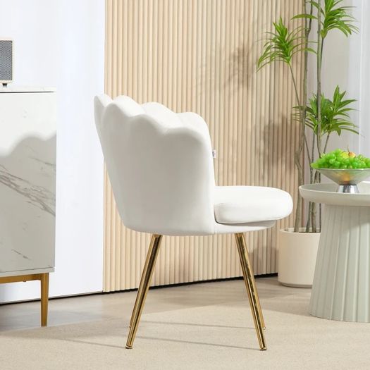 Shell chair vanity chair velvet salon chair with golden metal legs cream