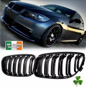 x2 Front Grilles For BMW E90 E91 Lci 2008-2011 Gloss Black Kidney Grills