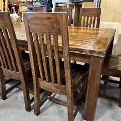 Solid wood dining table + 8 matching chairs
