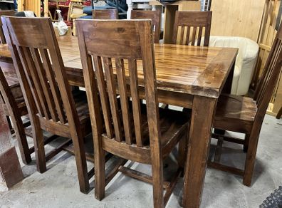 Solid wood dining table + 8 matching chairs