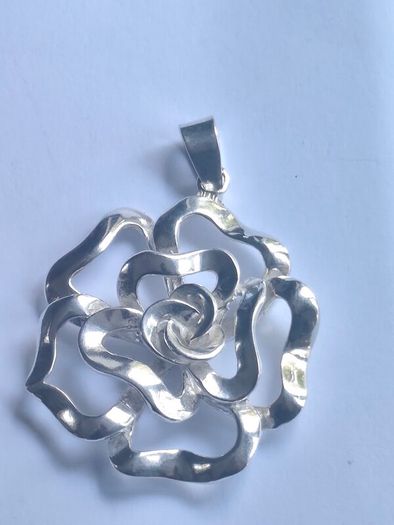 Sterling silver large rose pendant