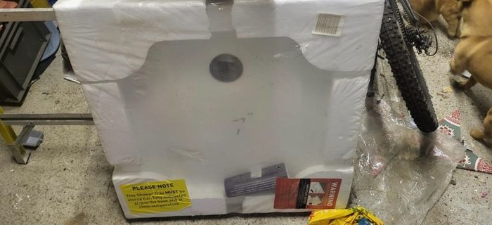 shower with 2 glass doors and mirror