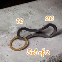 Shopping trolley token coin Removable key 1 and 2 Euro smart shape metal ring included multi colour smart gift ideas SET OF 2