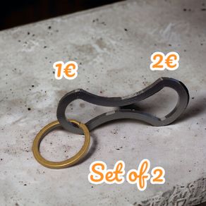 Shopping trolley token coin Removable key 1 and 2 Euro smart shape metal ring included multi colour smart gift ideas SET OF 2