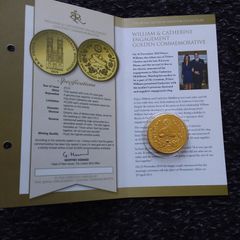 Royal Engagement 24k Gold Plated Commemorative Medal with Genuine Blue Sapphire and COA ( No. 01574 / 40,000 )