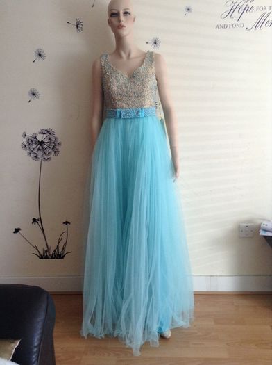 Brand new Pearl beaded DEBS Dress / Princess dress in Blue / AQUA