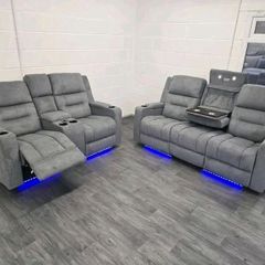 Titan 3+2 Electric Grey Fabric Recliner Sofa Set