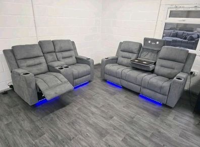 Titan 3+2 Electric Grey Fabric Recliner Sofa Set