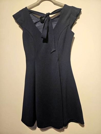 Navy Fit & Flare Dress with Bow Back XS
