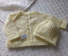 Hand Knit Baby Cardigan & Hat: Newborn
