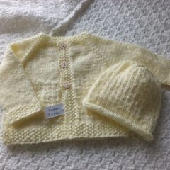 Hand Knit Baby Cardigan & Hat: Newborn