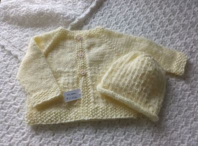 Hand Knit Baby Cardigan & Hat: Newborn