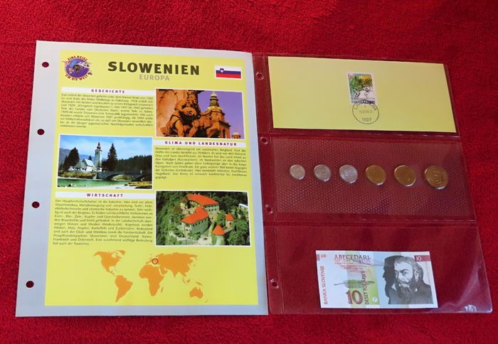 Slovenia Coins Banknote Stamp set vintage currency collectors