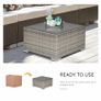 Square PE Wicker Rattan Table, with Glass Top - Light Grey Image 3