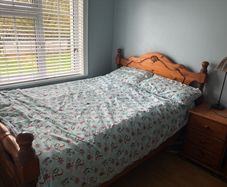 Solid wood Double bed frame & matching Lockers (mattress not included).