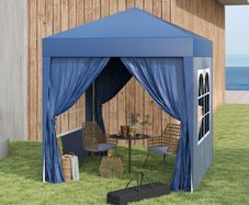 2 x 2 m Garden Pop Up Gazebo, Wedding Party Tent Marquee, Water Resistant Awning Canopy with Sidewalls, Windows, Carry Bag, Blue