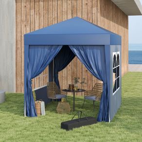 2 x 2 m Garden Pop Up Gazebo, Wedding Party Tent Marquee, Water Resistant Awning Canopy with Sidewalls, Windows, Carry Bag, Blue