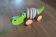 Baby pulling crocodile