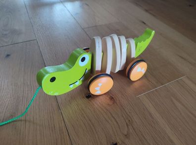 Baby pulling crocodile