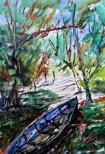 hidden boat watercolour