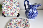 .. PRICE DROP.. Porcelain Lot - Milk jug, chintz plates.