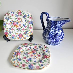 .. PRICE DROP.. Porcelain Lot - Milk jug, chintz plates.