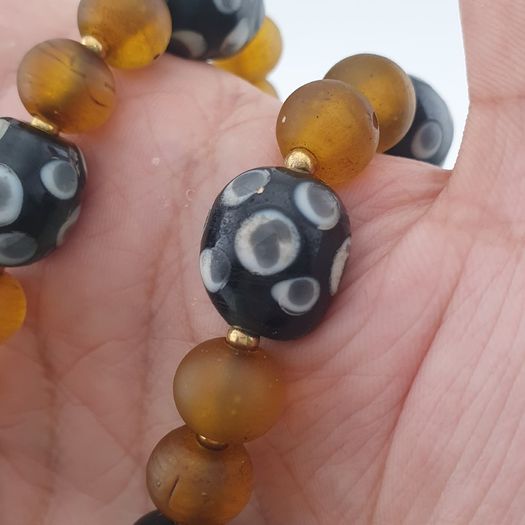 Antique Venetian African Style Eyes & Yellow Brown African Glass Beads Necklaces