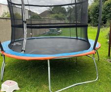 10ft trampoline. small tear in  net. Disassembly and assembly required