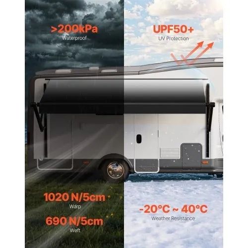 Motorized RV Awning Complete Kit, 15' Retractable Awning with Aluminum Alloy Frame, Outdoor Trailer Awning, Fit for Most RVs(Black Fade)