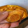 Vintage Chinese Octagonal Lacquered Box with Gilt-Bronze Sycee Ingots And Zodiac Coin Image 6