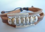 Mens Tribal Soft Tan Leather  Surf  Bracelet  With Metal Beads.