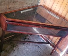 Mid-century teak corner jewellery counter