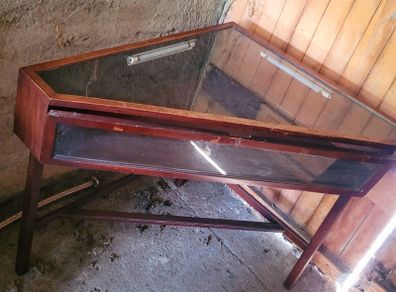 Mid-century teak corner jewellery counter