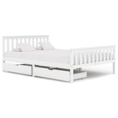 Bed Frame with 2 Drawers White Solid Pine Wood 140x200 cm