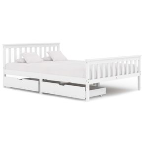 Bed Frame with 2 Drawers White Solid Pine Wood 140x200 cm