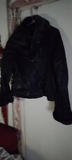 leather jacket  with  fur trim
