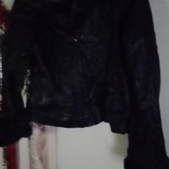 leather jacket  with  fur trim