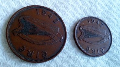 1942 Irish Penny & 1942 Irish Half Penny.