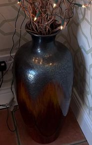 Ceramic Floor Urn Vase styled with contorted willow and fairy lights
