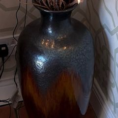 Ceramic Floor Urn Vase styled with contorted willow and fairy lights