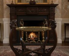 Chinese folding table, brass tray top.