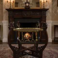 Chinese folding table, brass tray top.