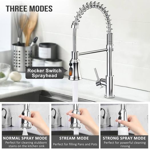 NEW SALE | Kitchen Sink Mixer Tap with 360 Degree Swivel Pull Down Sprayer Commercial Single Handle Tap Cold and Hot 3-Modes Spray with Standard Fittings Chrome